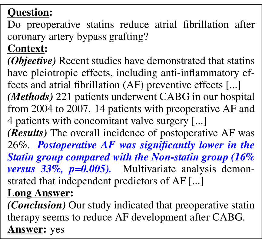 An instance: the answer needs the results — here 16% vs 33% postoperative AF (p=0.005) →